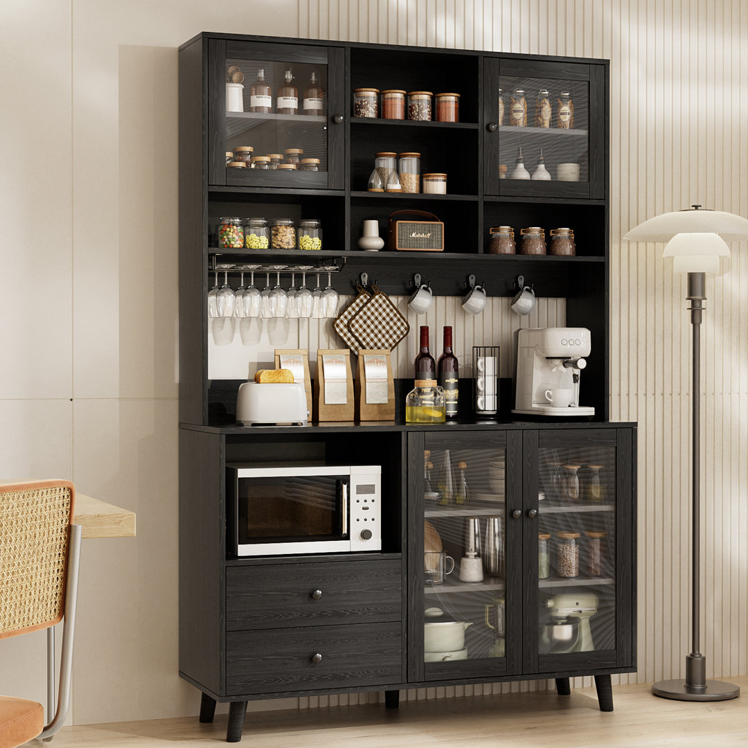 Kitchen Pantry With Glass Door And Microwave Shelf
